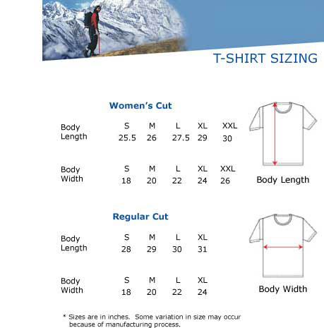 Regular T Shirt Size Chart